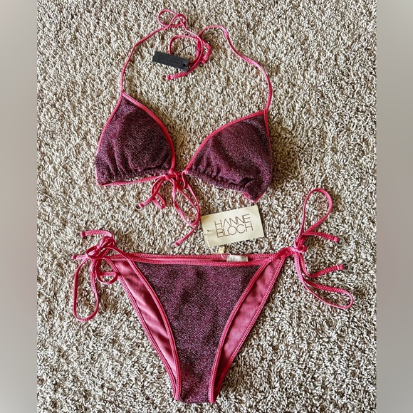 NEW HANNE BLOCH Small Pink glitter triangle bikini set with removable padding - Picture 3 of 7
